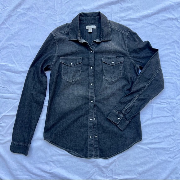 Calvin Klein Chambray Button Down Shirt - Grey - Size S - Picture 3 of 10